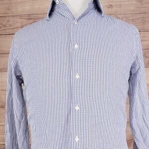 Ben Sherman Shirt Mens 15.5 32/33 Blue Check Tailored Slim Fit Dress Long Sleeve